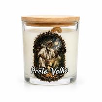 Vela Aromática Cera de Coco Linha Orixás Lua Mística 200g Modelo:Preto Velho Alecrim