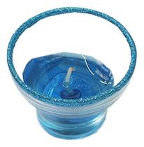 Vela aromatica mini vaso c/ castiçal vidro c/ glitter azul