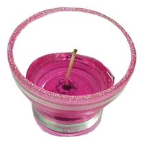 Vela aromatica mini vaso c/ castiçal vidro c/ glitter rosa