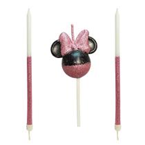 Vela bolo aniversario minnie mouse 360 rose gold com glitter