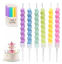 Vela Bolo Decoração Kit 6 espiral coloridas sortidas 11cm