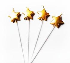 Vela Bolo Kit Decoração 4 Estrelinhas Metalizadas 14cm