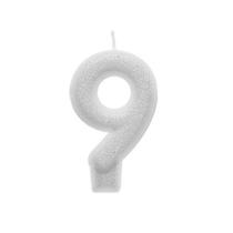 Vela Branca com Glitter Número 9 para Festas