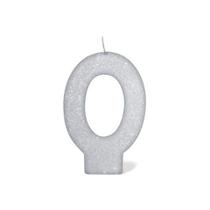 Vela branca glitter numero 0 - Silver Festas Vela branca glitter numero 0 - Silver Festas