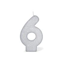 Vela branca glitter numero 6 - Silver Festas