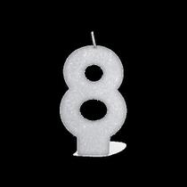 Vela branca glitter numero 8