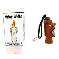 Vela Branca Palito Anjo da Guarda Proteção Espiritual Número 8 Chaveiro Carranca Amor Kit