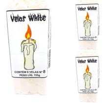 Vela Branca Palito Umbanda Anjo da Guarda Ritual Paz Proteção Número 8 Kit 3 Und