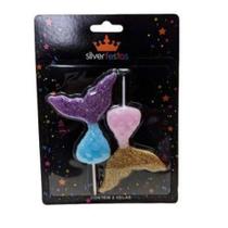 Vela Cauda Sereia Glitter C/2pcs V115 Silver