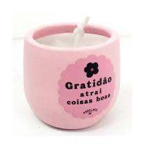 Vela Ceramica Gratidao Atrai Coisas Boas ROSA