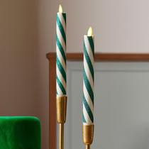 Vela cônica sem chama Luminara Candy Cane Green, pacote com 2 Vela cônica sem chama Luminara Candy Cane Green, pacote com 2