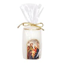 Vela da Sagrada Família. Rossoni Velas. Adesivo da Sagrada Família e pintura dourada. 05x08 Branca