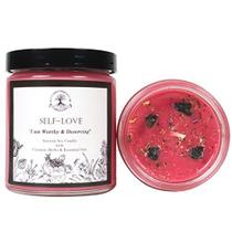 Vela de Afirmação do Amor Próprio: Soja Natural de 8 oz com Cristais de Thulite Rosa, Ervas e Óleos Essenciais para Aceitação, Autoestima, Cura e Perdão para Wiccano, Pagão e Magia Feitiços e Rituais