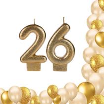 Vela De Aniversário 26 anos ou 62 anos Glitter Dourada