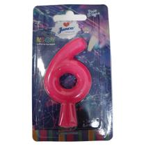 Vela de Aniversário com Número Topo de Bolo Festa Rosa Neon