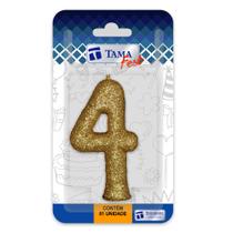 Vela de aniversário Número Dourado Nº 4 com 10 un.