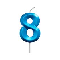 Vela de aniversário números para bolo cor Azul Metalizada