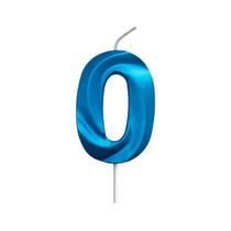 Vela de aniversário números para bolo cor Azul Metalizada