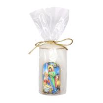 Vela de Natal. Rossoni Velas. Com adesivo da imagem do Presépio e Pintura Dourada. Tam:5x8. Branca Vela de Natal. Rossoni Velas. Com adesivo da imagem do Presépio e Pintura Dourada. Tam:5x8. Branca