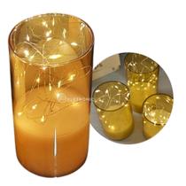 Vela de Vidro com Iluminação LED Fio de Fada Estilo Vintage e Seguro HM233
