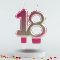 Vela decorada festa 18 Anos Rosa e Dourada decoração aniver