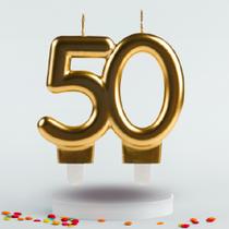 Vela decorada festa 50 Anos Dourada decoração aniversário