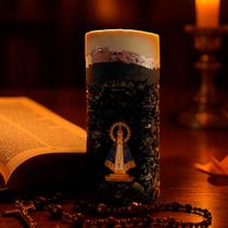 Vela Decorativa Com Pedras Pretas Com Imagem De Nossa Senhora Aparecida