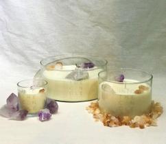 Vela Decorativa Incrustada com Cristais Citrino, Ametista E Quartzo Branco 5 Vela Decorativa Incrustada com Cristais Citrino, Ametista E Quartzo Branco 5
