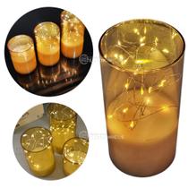 Vela Decorativa LED Fio de Fada 15cm em Vidro Champanhe Elegância e Luz Suave HM233