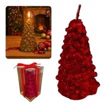 Vela decorativa natalina em formato de pinheiro com glitter 10cm para mesa e decoração de festas