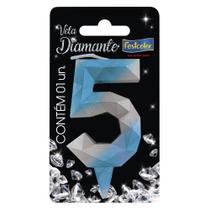 Vela Diamante Azul Prateada - 01 Unidade - Festcolor