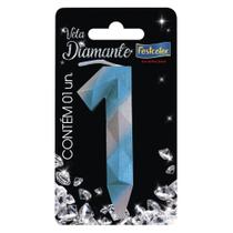 Vela Diamante Azul Prateada - 01 Unidade - Festcolor