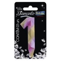 Vela Diamante Rosa com Dourado- 01 unidade - FestColor