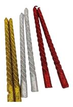 Vela Enfeites de natal para castical 20cm com glitter 02 Unidades