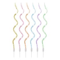 Vela Espiral Metalizada Candy Color Sortida - 6 un - Silver Festas - Rizzo