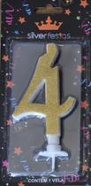 VELA GRANDE GLITTER DOURADA Nº 4 UNID.