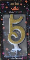 VELA GRANDE GLITTER DOURADA Nº 5 UNID