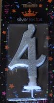 VELA GRANDE GLITTER PRATA Nº 4 UNID.