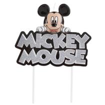 Vela grande para bolo mickey colorido glitter prata disney