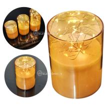 Vela LED Decorativa 10cm com Fio de Fada Vidro Champanhe para Ambientes Sofisticados HM232