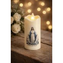 Vela Led Eletrônica Chama Fina Decorativa Estampa Religiosa