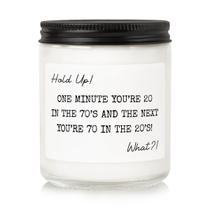 Vela LUMELOOM Funny 70th Birthday, com aroma de lavanda, soja 265 ml