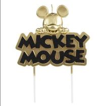Vela mickey metalizada dourada com preto glitter