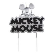 Vela mickey metalizada prata com preto glitter