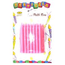 Vela Mini Palito Rosa - 24 Unidades