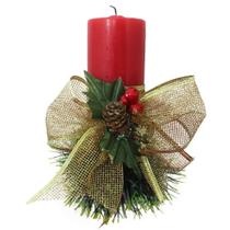 Vela Natalina Vermelha Decorativa Para Natal Com Laço Dourado