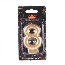 Vela Número 8 Glitter Dourado unid