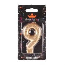 Vela Número 9 Glitter Dourado unid