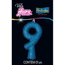 Vela P/ Festa (Linha: Puro Glitter - Cor: Azul) - Contém 1 Unidade