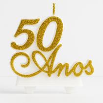 Vela Painel 50 Anos Para Bolo Pavio Mágico Estrelado Dourada